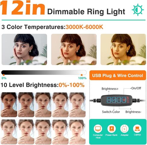 ضوء حلقة UBeesize مقاس 12 بوصة مع حامل ثلاثي القوائم لعصا سيلفي مقاس 62 بوصة، وإضاءة حلقة LED مع حامل وحامل هاتف للتسجيل/المكياج/يوتيوب/تيك توك، متوافق مع الهاتف الخلوي والكاميرا in Saudi Arabia
