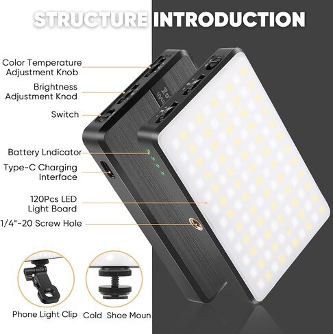 Selfie Light for Phone, 120Pcs LED Phone Light Clip, 5000mAh Rechargeable, 3 Modes Dimmable 2500K-9000K & CRI 95+, Video Fill Light for Camera, Phone, iPad, Laptop, for Makeup, TikTok, Vlog in Saudi Arabia