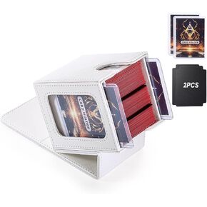 MTG Deck Box, Double Display Window MTG, Commander Deck Box Fits 120+ Single Sleeved Cards, PU Leather Magnetic Closure Card Box with 2 Dividers&2 Toploaders for TCG, CCG, Black/Red