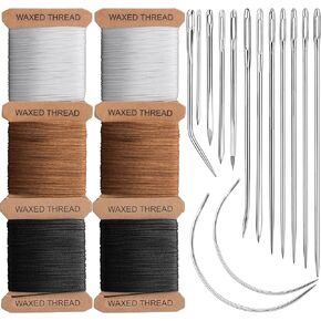 Imzay 132 ياردة مجموعة من تنجيد مجموعة ، و 0.55 ملم وخيط خياطة مشمع 0.8 ملم مع 14 PCS إبر ثقيلة ، والبصيارات للخياطة الجلدية ، وربط الكتب ، والخروج ، والخياطة (3 ألوان)