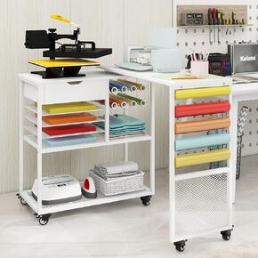 Puncia Heat Press Stand مع طاولة Craft Craft Craft 360 درجة متوافقة مع منظمة Rolling Machine CRICUT وتخزينها مع محطة عمل لفة فينيل لمكتب العمل في غرفة الحرفية