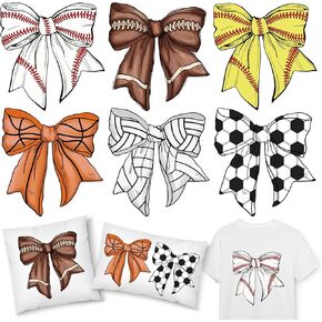 القوس الرياضي الحديد على ملصقات الكرة طباعة bowknot نقل حرارة الشرقار يوم المطبوعة HTV الحرف الفينيل للملابس القمصان القماش بقع DIY ، 6 أوراق