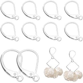 925 sterling Silver Leverback French Consring Hooks ، Hypoallergenic Dangeable Ear Wire ، موصل حلق مقطع لصنع المجوهرات （10x16mm ， Silver）