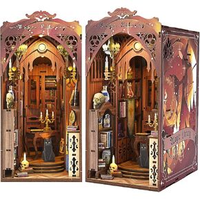 Book Nook Kit - DIY Book Nook Kits للبالغين Miniature Dollhouse Craft Set Wooden Bookshelf Decord 3D Puzzle مع 168 قطعة متينة وأضواء LED التي تم تنشيطها الحركة (المكتبة السحرية)