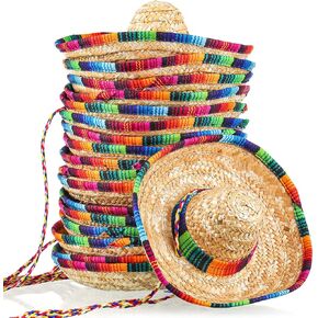 Ramede 18 حزم Mini Sombrero Party Hats 9 بوصة من القش Cinco de Mayo عقال الزخارف الحفلات المكسيكية لاستلوازات الحيوانات الأليفة