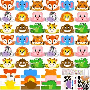 80UNCLEKIMBY 36PCS Jungle Safari Animal Crafts ، Crown Paper Crowns Bulk Party Fords لأنشطة عيد ميلاد حديقة الحيوان ، أدوات عصابات الفن والحرفية