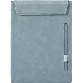 PU Leather Magnetic Clipboard,File Organizer Clip Folder,A4 Letter Size Clip Board with Pen Holder Loop for Nurses,Students,Office and School (Light Gray, Large)