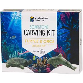 Studiostone Creative DIY Arts & Crafts Croving Kit Kids Adults Turtle & Orca Sculpture Soapstone