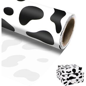 Munilail Cow Print Wrapp Paper Roll 17 بوصة × 33 قدمًا أبيض وأسود بقرة غلاف ورق الالتفاف الورق لورقة التغليف للأولاد
