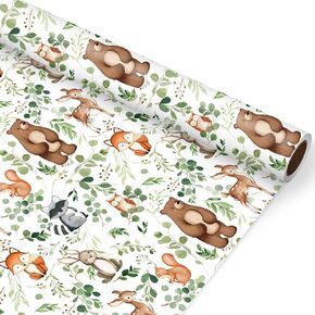Fysuimu Woodland Woodland Paper Paper -Mini Roll- 17 in X 32.8 FT Forest Animal Eucalyptus يترك ورقة غلاف هدية لعطلة عيد ميلاد حفلة استحمام الطفل