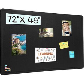 Large Bulletin Board - 72 X 48 inches Cork Board with 30 Pushpin, 6' x 4' Felt Cork Board Notice Pin Board, Self-Adhesive Vision Board Mood Board Foldable Photo Board for Wall (Black)