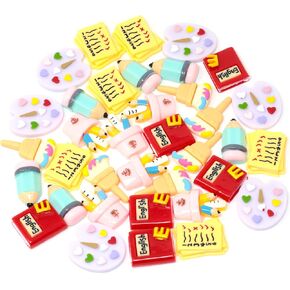 Honbay 36PCS Back to School Flatback Resin Charms School Supplies Slime Charms Stationery Resin Embellishments Lovely Cartoon School Stationery Theme Resin Cabochons Glue on Slime Beads- 6 Styles