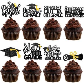 32 Pieces 8th Grade Graduation Cupcake Toppers,Out 8 Grade,Bye bye 8 th Grade Next Stop High School,Straight Outta 8TH Grade,So Proud of You,Class of 2025 Eight Grade Grad Cupcake Toppers