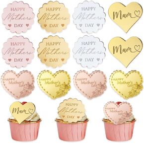 12 PCS Happy Mother's Cupcake Topper Mirror Heart Love Cake Toppers Toppers Baking Food Multi Acrylic Acrylic Accessory Decorations Baby Shower Decorations