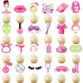 Spa Cupcake Toppers Party Decorations 48pcs Eye Mask Cake Decorations SPA Day Cupcake Bicks Make Up Party for Girls Spa spa supplies supplies for