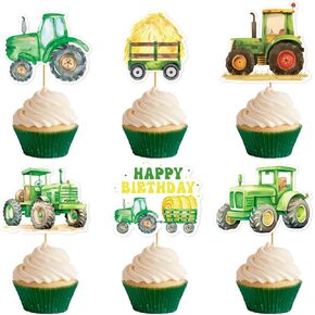 24 PCS Farm Tractor Happy Birthday Cupcake Topper Farm Tractor Drage Cake Cake Decorations Decorations Party Decorations Dessert Cake Toppers لعيد ميلاد الجرار