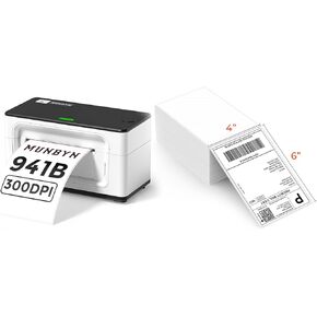 MUNBYN Bluetooth Thermal Label Printer 941B+Thermal Direct Shipping Label (Pack of 500 4x6 Fan-Fold Labels)