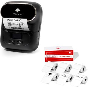 Phomemo M110 Label Maker- with 6Rolls 40x30mm Thermal Sticker Labels Portable Thermal Printer for Small Business, Address, Logo, Clothing, Mailing, Sticker Printer for Phones & PC