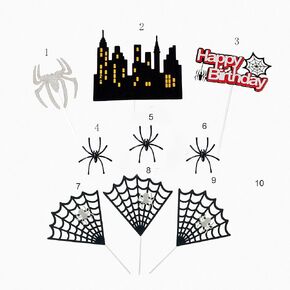 10 PCS Spider Cake Toppers مجموعة الزخارف ، القبعات العليا كب كيك ، لوازم حفلة عيد ميلاد خارقة للأطفال ، لوازم عيد ميلاد سعيد للأولاد والرجال (10 قطع مجموعة)