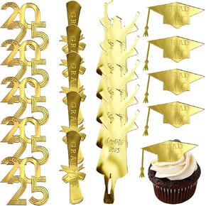 التخرج Cupcake Toppers مرآة الأكريليك المحفورة تهنئة التخرج كب كيك ديكورات التخرج لوازم الحفل (20 جهاز كمبيوتر)