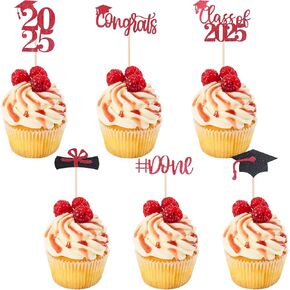 قبعات كعكة التخرج من Starside ، 48 حزمة كب كيك أعلى ، زخرفة كعكة التخرج الأحمر والأسود لعام 2025 غراد in Kuwait