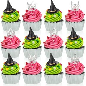 Geelin 12 PCS Witch Hat Cupcake Topper Crown Tiara Cupcake Topper Dessert Food Decorations Cake Cake for Cakes عيد ميلاد احتفالات الأميرة ذات الطابع الأميرة