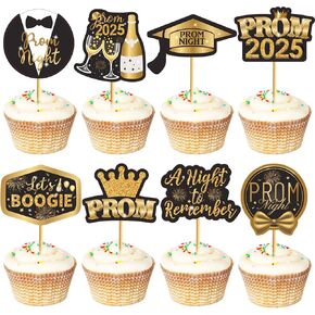 24pcs Prom Cupcake Topper Prom Decorations for Party 2025 Prom Graduation Cupcake Topper 2025 Creguation Decorations Class of 2025 College Party Decor