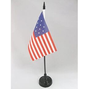 USA 15 Stars Table Flag 4 '× 6' ' - US - American Desk Flag 15 × 10 سم - عصا بلاستيكية أسود وقاعدة - علم AZ