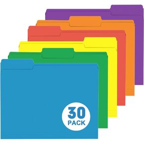 مجلد الملف ، Herkka 30 Pack 1/3 Cut Tab File ، مجلدات ملفات ملونة مصممة لاستخدام المكتب والفصول الدراسية ، حجم الرسالة ، 6 ألوان