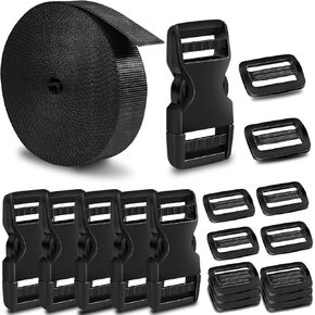 Coobigo 1 "أحزمة حزام Nylon 6 ياردة + أبازيم إطلاق سريعة 6pcs + Tri-Glide Sliders 12pcs ، مشبك بلاستيكي مزدوج قابل للتعديل مع مقطع للحزام لا خياطة
