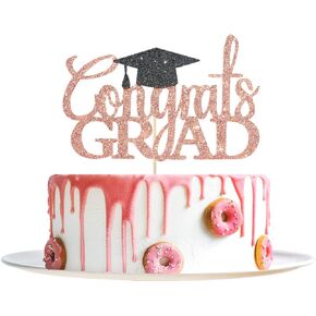 Rose Gold Glitter Congrats Grad Cake Topper - 2025 Decorations التخرج - التخرج من المدارس الثانوية ، College Cate Cake Topper