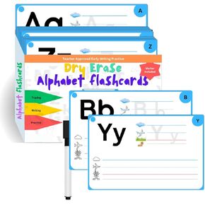 Stepup Dry Arase Alphabet Flash Cards - محو جاف لبطاقات فلاش تتبع أحرف تتبع للأطفال الذين تتراوح أعمارهم