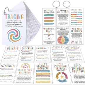 Marspark 48 Pcs DBT Flashcards - Dialectical Behavior Therapy Coping Skills Cards with Binder Rings, Anxiety Coping Skills, Cognitive Distortions, DBT Affirmations Mental Health Counseling Card Deck