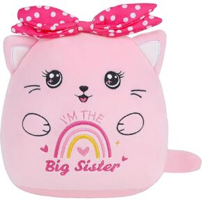 الحيوانات الكبرى المحشوة بالحيوانات: لطيف 10 بوصات أنا The Big Sister Cat Plush Toy ، Pink Bow Rainbow Cat Plushie Plushie ، Gifts Fir Kids Birls Decor
