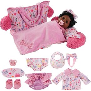 Babeside 10 PCS Baby Doll Diber Bag Bag مع حقيبة نوم دمية صغيرة للدمى من 12 إلى 16 بوصة ، أنماط زهرية ملحقات ملابس دمية مع Doll Bib Doll Diber for Bitty Baby Dolls Girl ،