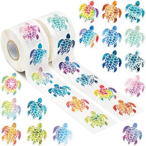 A1diee Spring Sea Turtle Sticker - 1000pcs في لفاتين مع 16 نمطًا لطيفًا للسلحفاة الملونة التحفيزية الشارات ذاتية اللصق.