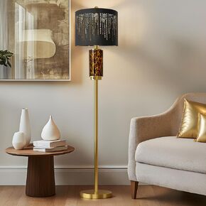 Oneach 63.75" Floor Lamp for Living Room, Modern Gold Lamp with LED Glass Night Light, Vintage Standing Lamp with Black Drum Lampshade, Unique Luxury Tall Lamp for Bedroom Home Office(Bulb Included)