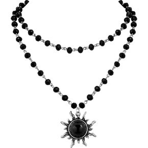 Sacina Gothic Sun Choker, Black Bead Choker Necklace, Gothic Necklace, Goth Choker, Halloween Christmas Jewelry Gift for Women