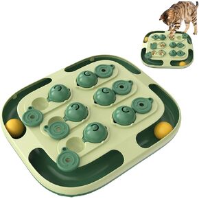 2-in-1 Cat Puzzle Feeder-لعبة ذكاء تفاعلي مع كرة التدوير وعلاج الموزع | التحفيز العقلي على المستوى المزدوج لارتياح القطط الداخلية للملل (الأخضر الداكن)