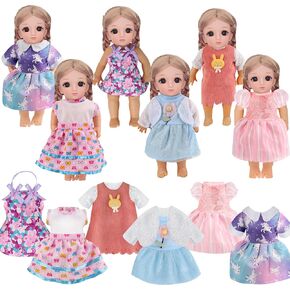 12"-14" Doll Clothes 6-Pack - Mix-and-Match Printed Outfits with Hook-and-Loop Closures | Pretend Play Costumes for Baby Dolls (12-14 Inch) | Toddler Learning Toys Age 3+