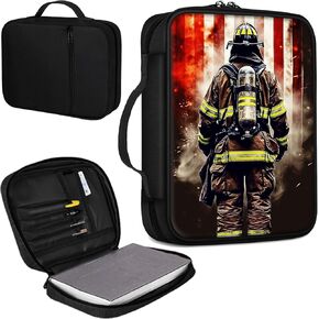 Bible Cover, Carrying Book Case Church Bag Bible Protective PU Leather Bible Covers with Handle and Zippered Pocket, for Standard and Large Size Bible 10.1x7.5x1.9 in,Firefighter American Flag