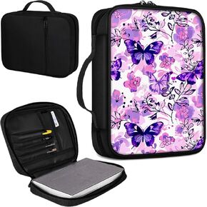 Bible Cover, Carrying Book Case Church Bag Bible Protective PU Leather Bible Covers with Handle and Zippered Pocket, for Standard and Large Size Bible 10.1x7.5x2 in,Purple Pink Butterfly