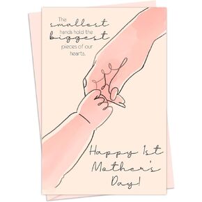 Honeyplum First Mothers Day Card للأمهات الجدد - هدية للزوجة أو الأخت أو الابنة أو الابنة في القانون أو الصديق - 4 × 6 بوصات وردي