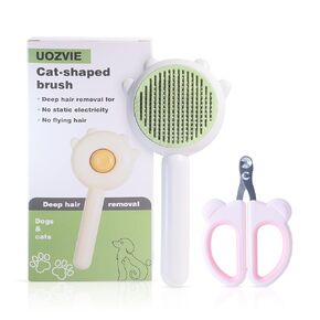 فرشاة الاستمالة لتنظيف شعر القطط - فرشاة ميزة للحيوانات الأليفة مع زر التحرير و Cat Professional Cat Clipper - Green