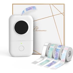 Phomemo D30 Label Maker with 4 Tapes - Black on Colorful Star Patterns Label Tape, Mini Bluetooth Label Printer, Portable Smart Phone Handheld Sticker Labeler Inkless Rechargeable BPA-Free