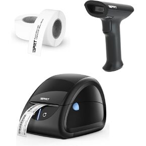 iDPRT Thermal Label Printer SP310 with 1D 2D Barcode Scanner 1358 with 600pcs Labels(2 Rolls of 300pcs)