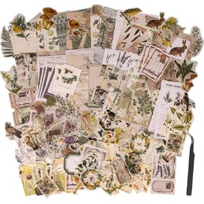 Dcuminkel 260 PCS Vintage Scrapbook Sticker Aesthetic Journaling Scrapbooking Supplies kit Planner Sticker for College Album Notebook DIY Picture Frames(Plant)