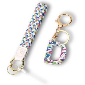 Junyuerly Stretchy Key Chain Wristlet Woven Wrist Lanyard for Keys, Initial Letter Key Chains for Car Keys Phone lanyard