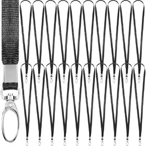 20Pcs Black Lanyards For Id Badges Detachable Lanyard Badge Holder Id Badge Lanyard Bulk Key Lanyard With Swivel Hook Neck Straps For Office School Staff