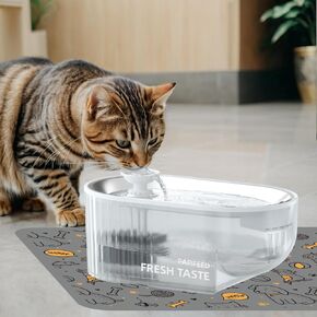 Cat Water Fountain + Stainless Steel Tray + 1 Silicone Mat - 84oz/2.5L Cat Drinking Water Fountain-Automatic Pet Fountain for Multiple Pets, LED Light - White